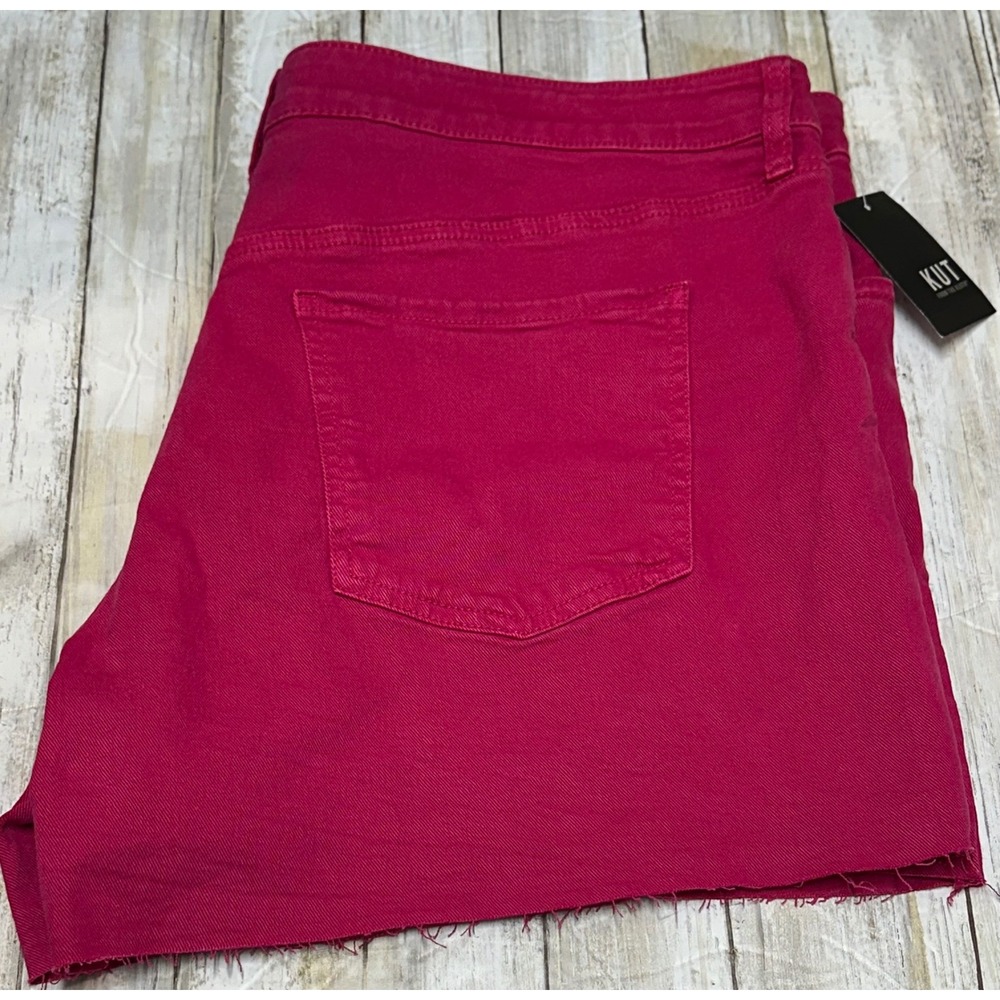 Kut from the Kloth Jane‎ High Rise Shorts Fuchsia Pink Raw Hem Womens size 18
